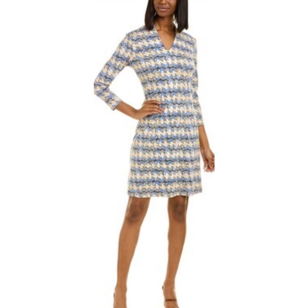 J. McLaughlin Womens Catalina Cloth Ivana Sheath Dress Medium Blue V Neck